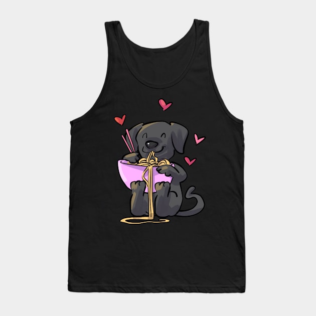 Lab Black Puppy Dog Eating Noodles Tank Top by GeekyFairy